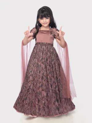 Fancy Double Side Dupatta Style Sleeves Fancy Gowns For Girls / Cape Sleeves Design Gowns