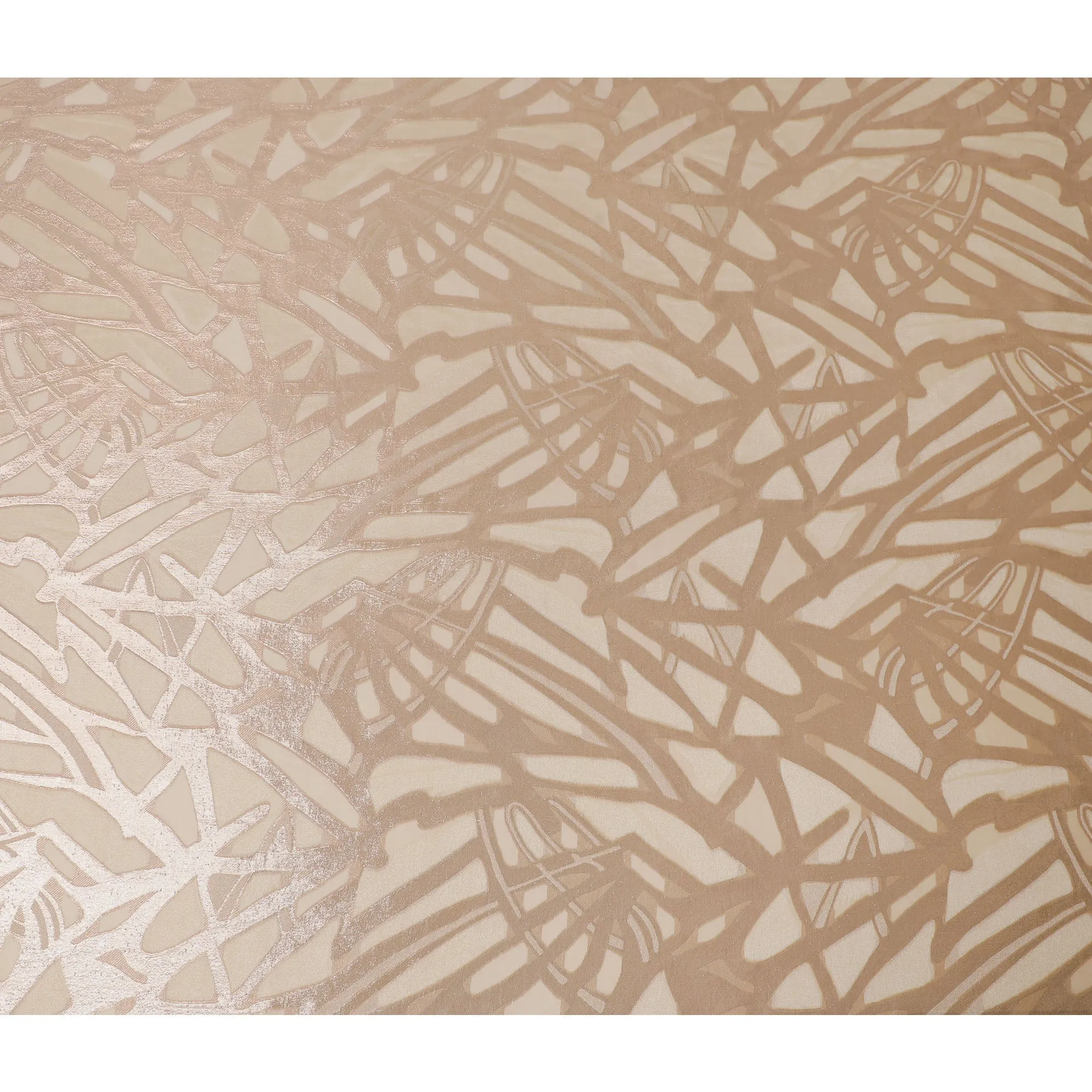 French Silk Chiffon (Fransawi) Fabric with Metallic Gold and Beige Lurex Abstract Design, 140 cm Width-D19744