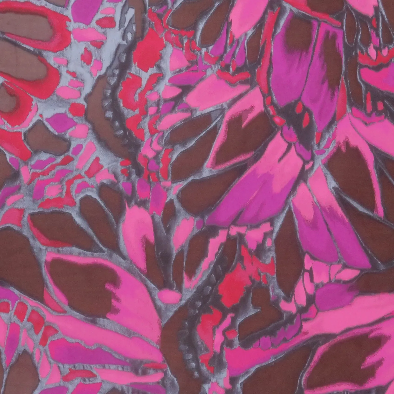 Fuchsia and Red Florals on Black Sheer Background Gazar Organza Fabric