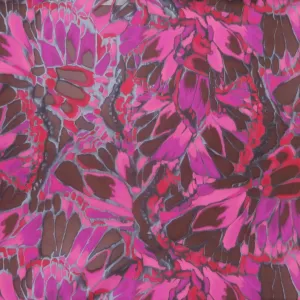 Fuchsia and Red Florals on Black Sheer Background Gazar Organza Fabric