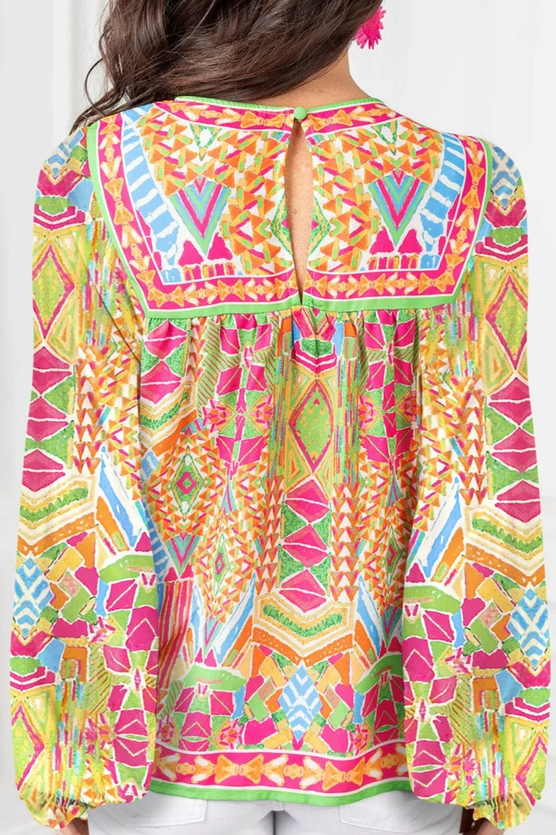 Geometric Long Sleeve Blouse