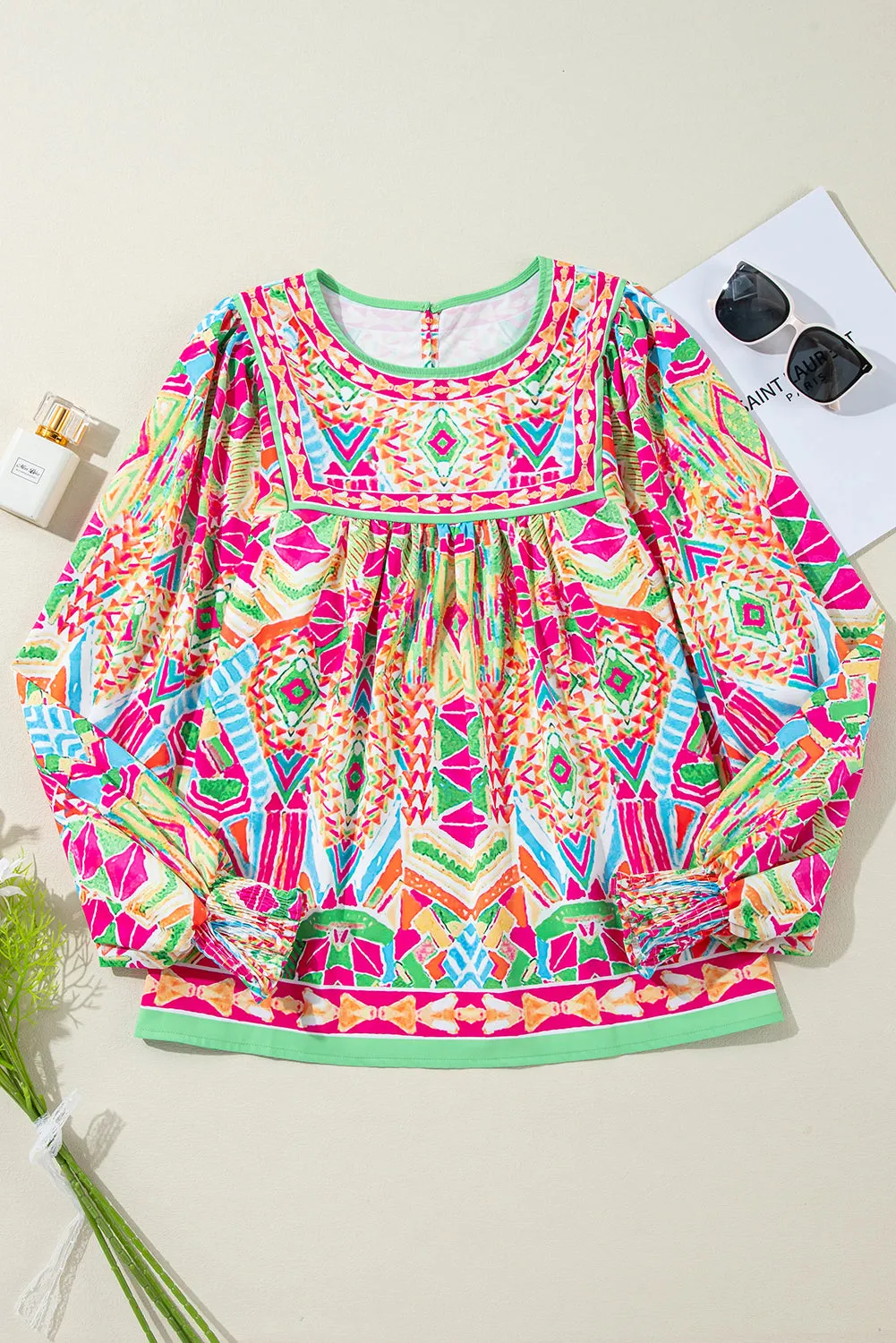 Geometric Long Sleeve Blouse
