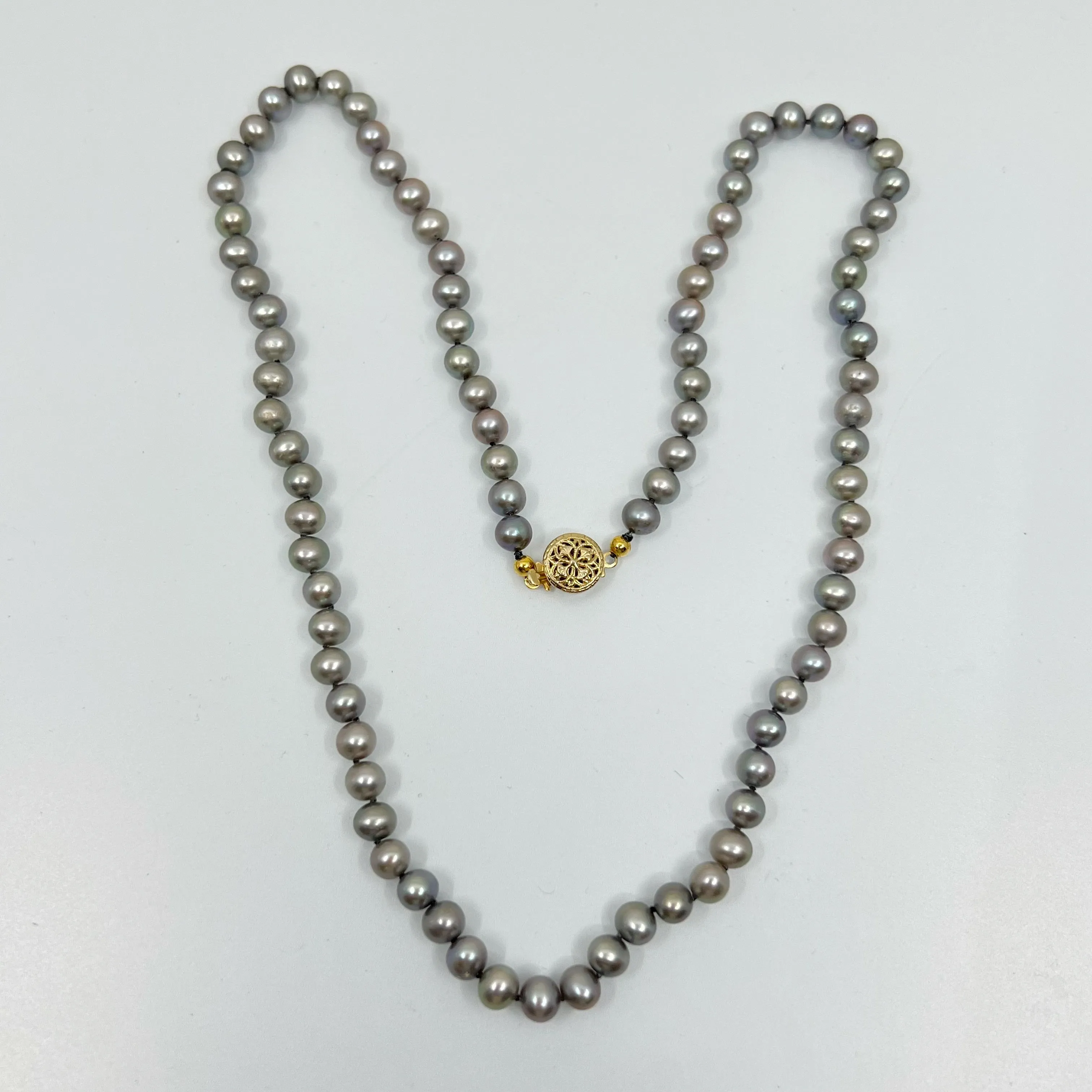 Gold filled freshwater gray pearl necklace