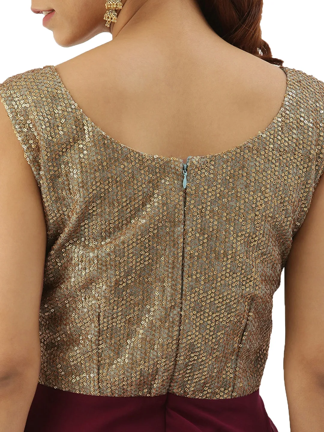 Gold Sequins N Purple Georgette Flared Gown