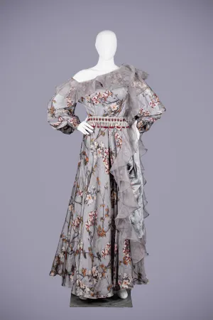 Gray Printed Silk Gown (Designer Gown)