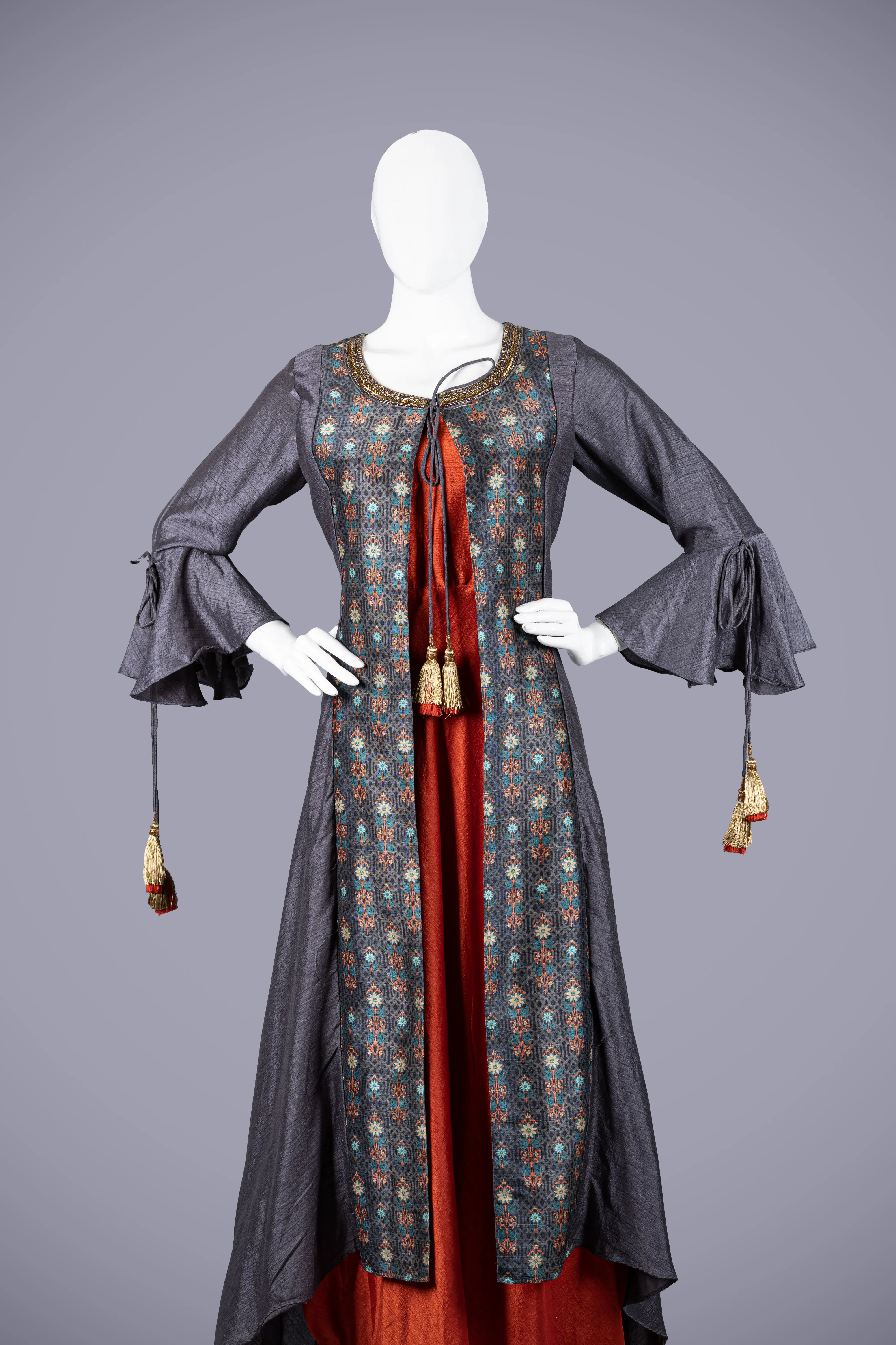 Gray Silk Gown with  Katdana Work