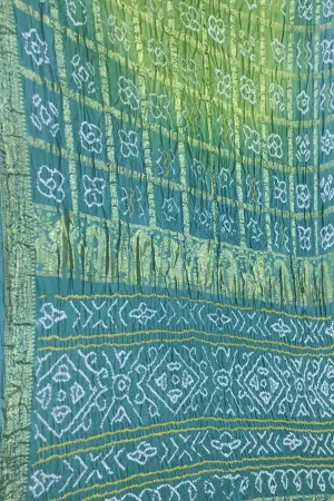 Green And Blue Bandhani Pure Gajji Silk Gharchola Checks Saree