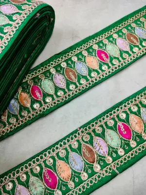 Green Multicolor Embroidery Work Lace