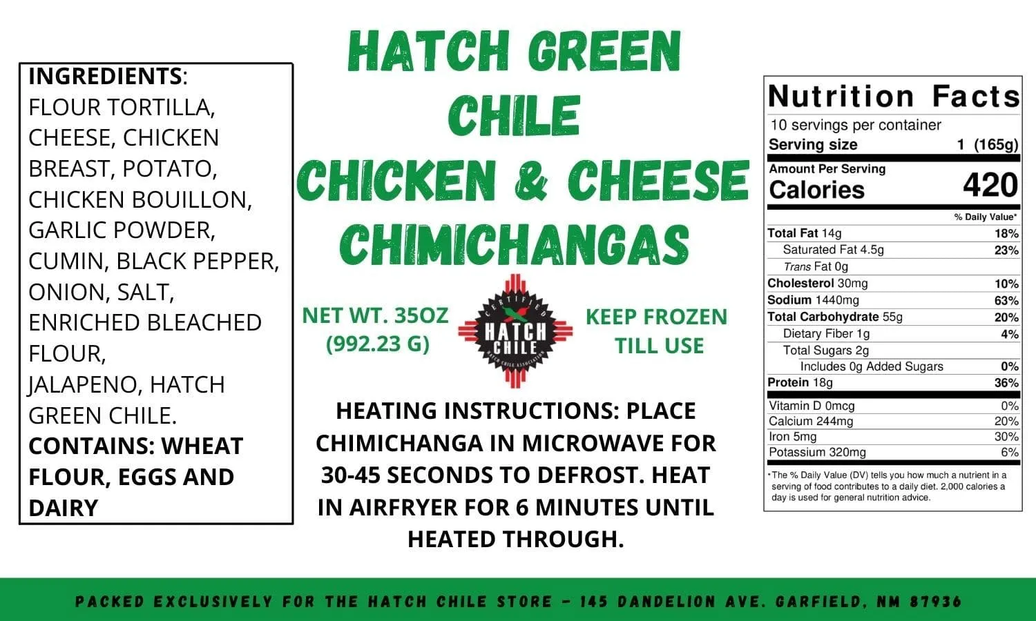 Hatch Green Chile Chicken & Cheese Chimichangas