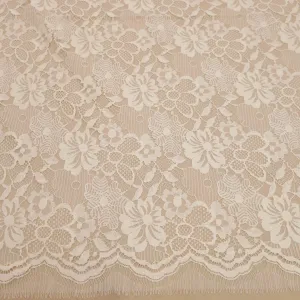 Ivory Embroidered Floral Double Scalloped Lace