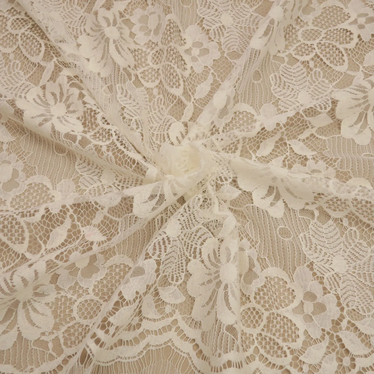 Ivory Embroidered Floral Double Scalloped Lace