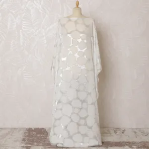 Ivory French Silk Chiffon Fabric with Silver Floral Lurex, Traditional Somali Dirac - 140 cm Width, 3.5 Meters-D20150