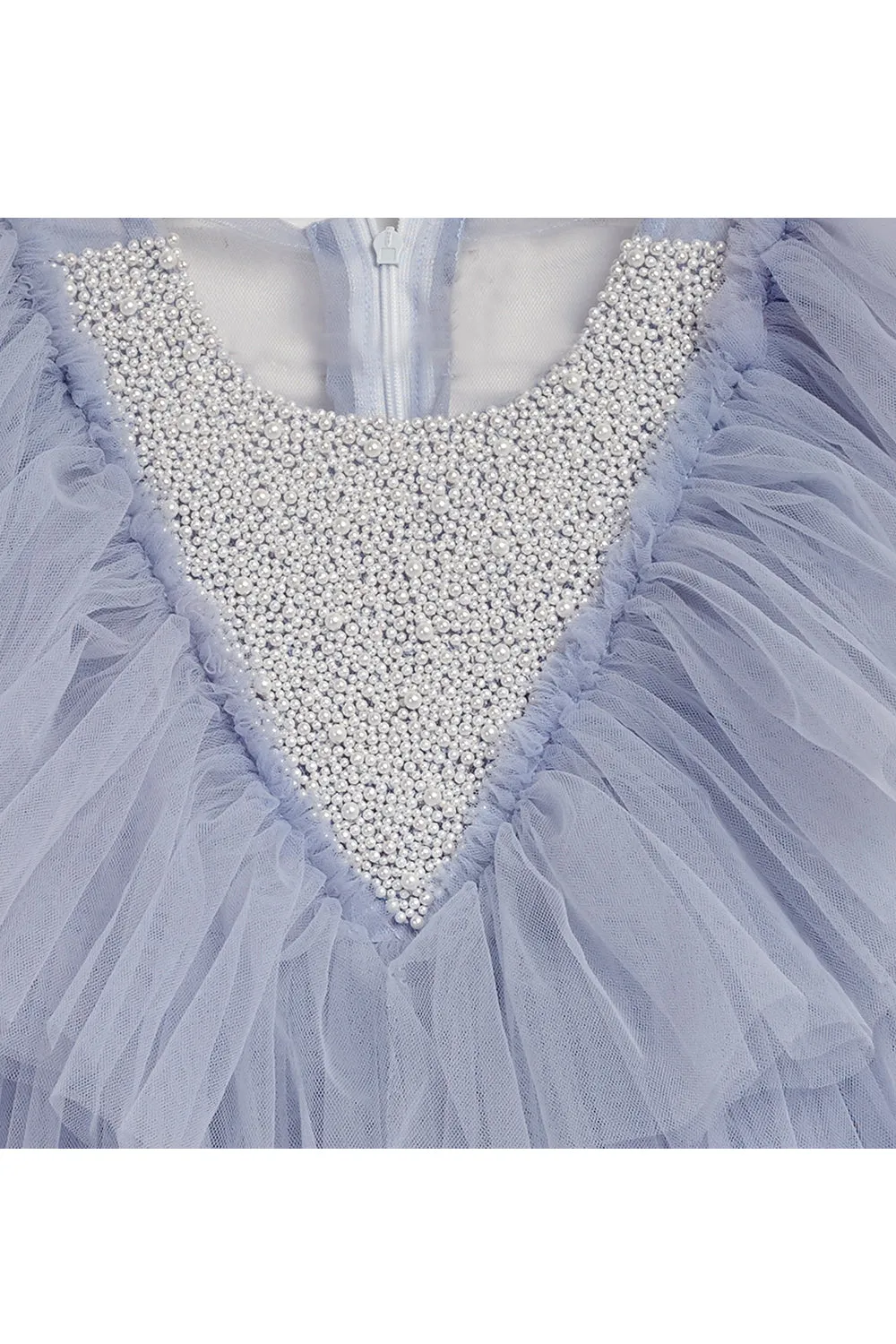 Lavender Pearl Embroidered Frill Gown