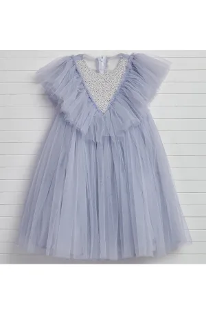 Lavender Pearl Embroidered Frill Gown