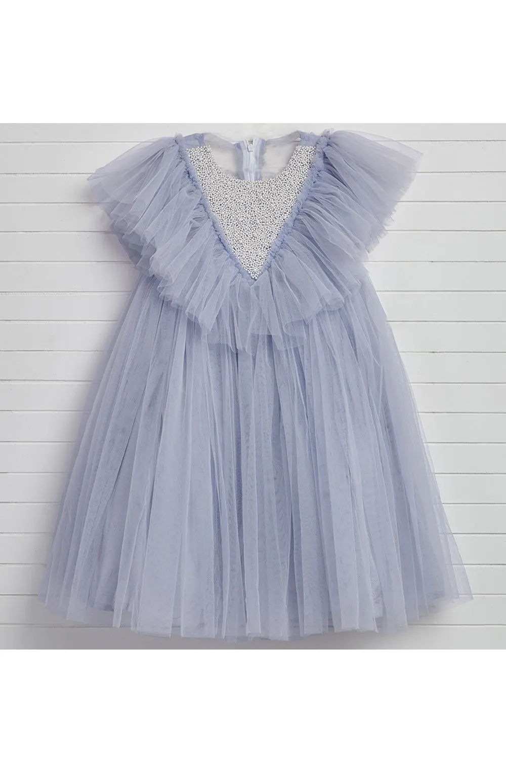 Lavender Pearl Embroidered Frill Gown