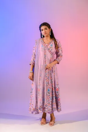 Lilac Silk Suit With Kashmiri Hand Work
