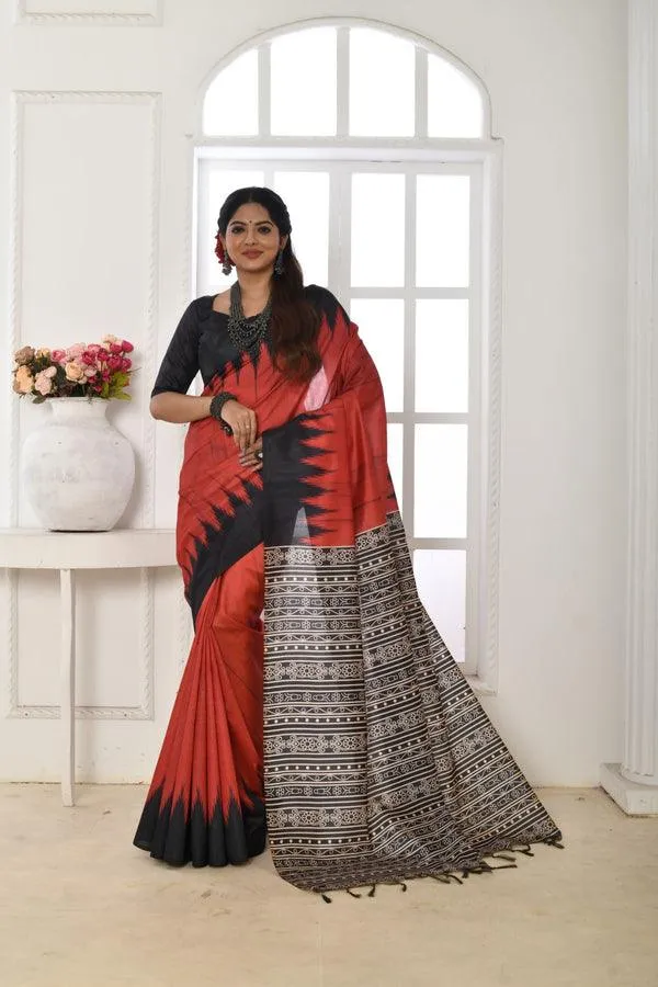 Linen saree in red, dazzling party wear