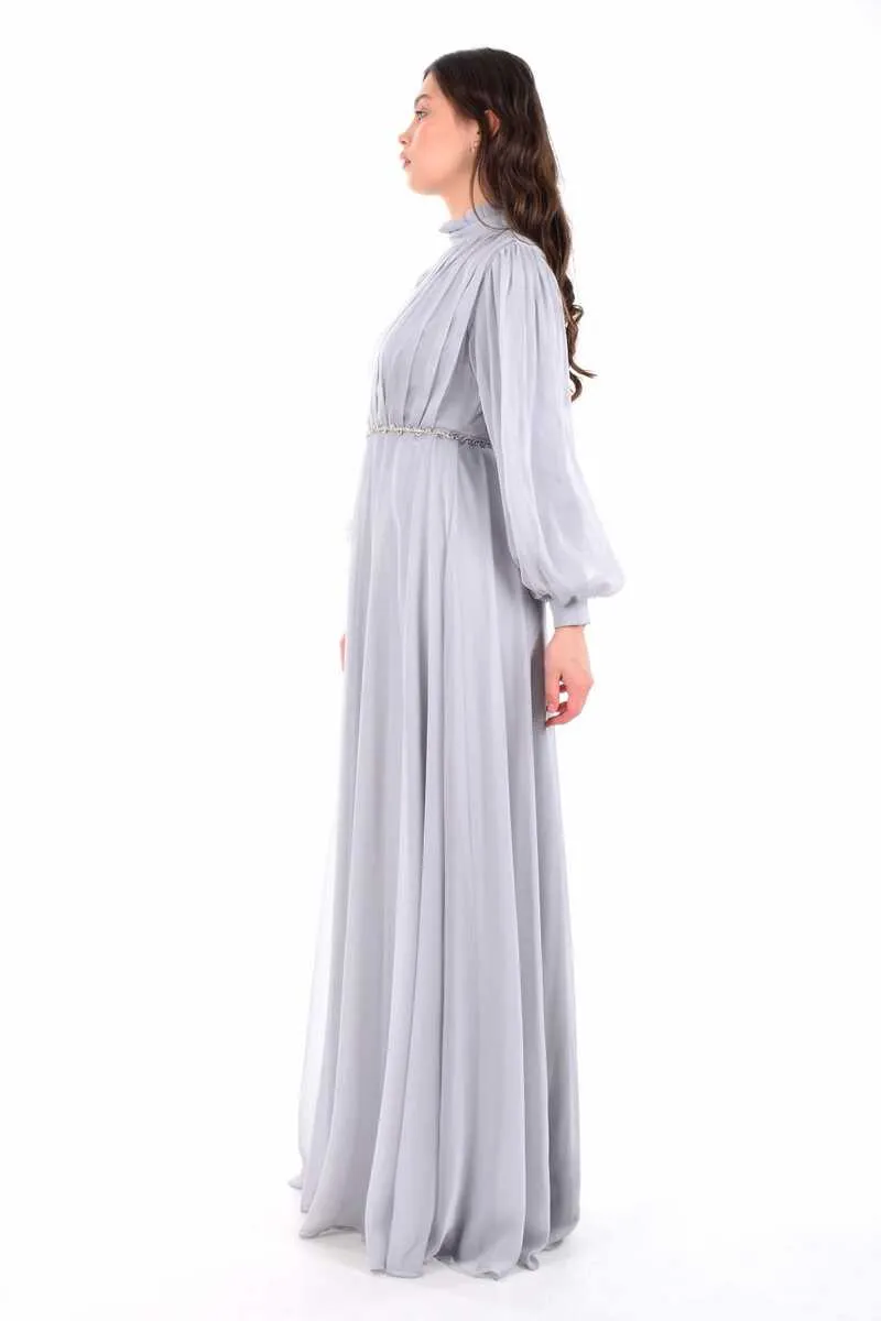 N&C 1120 Pleated Chest Gown Gray