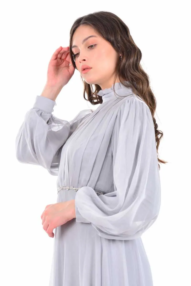 N&C 1120 Pleated Chest Gown Gray