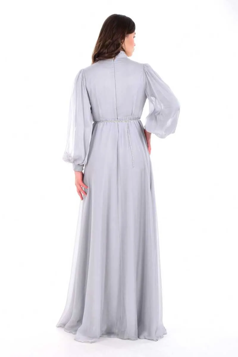 N&C 1120 Pleated Chest Gown Gray