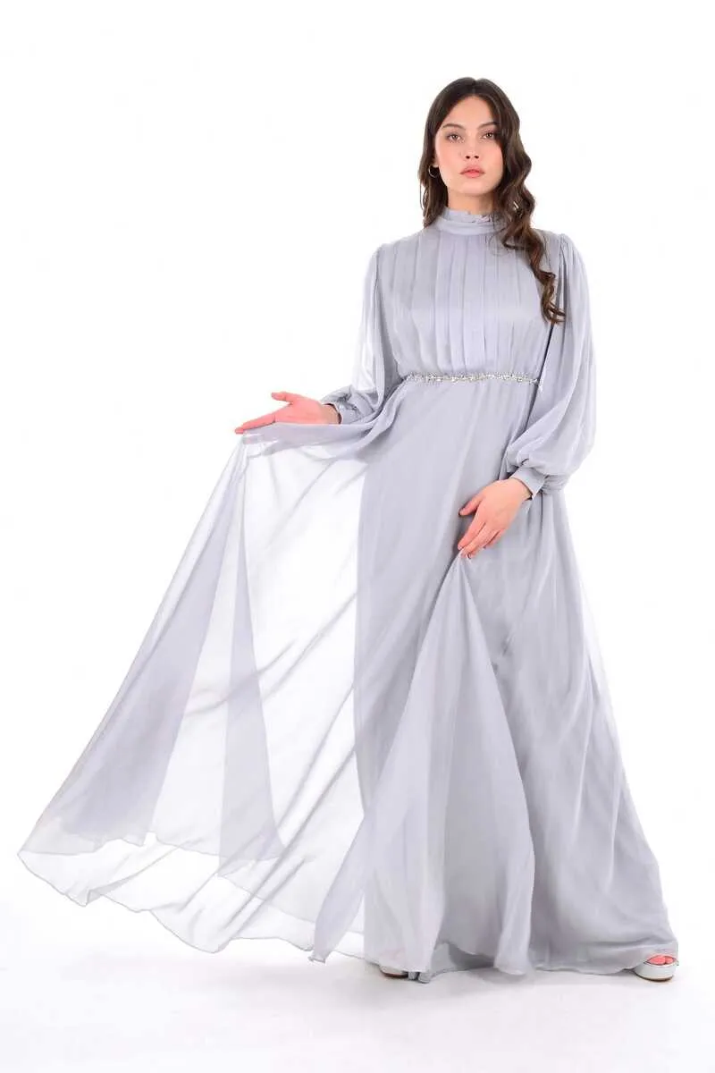 N&C 1120 Pleated Chest Gown Gray