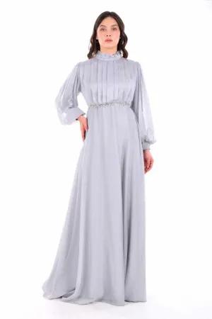 N&C 1120 Pleated Chest Gown Gray