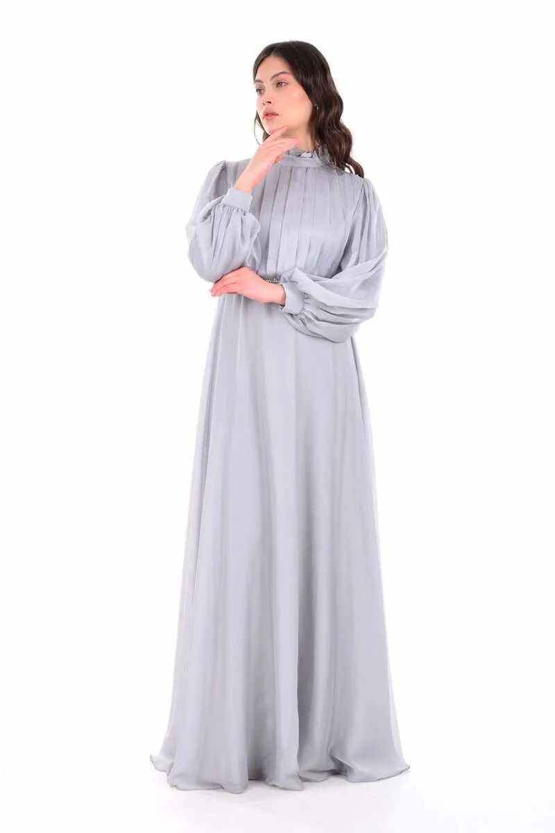 N&C 1120 Pleated Chest Gown Gray