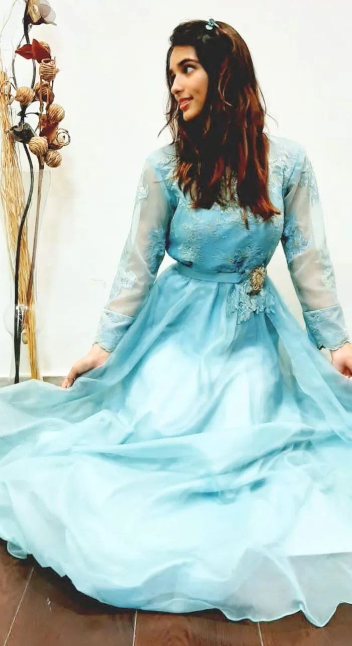 Organza Net Gown With Classy Hand Work