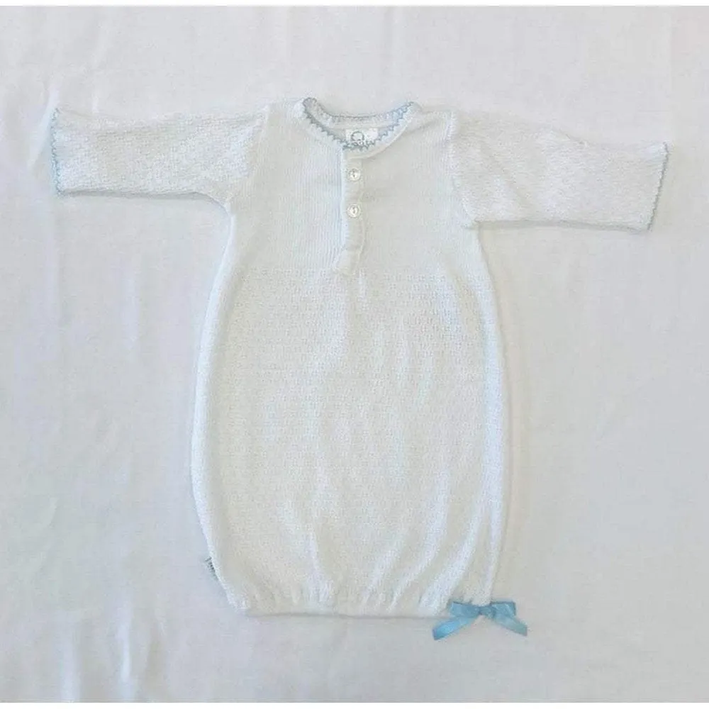 Paty Long Sleeve Button Down Sack with Blue Trim