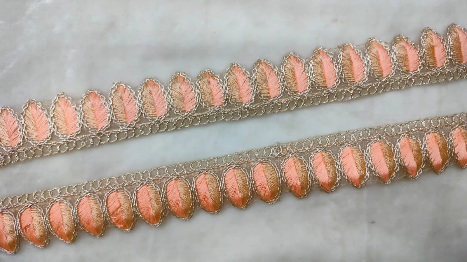 Peach Shaded Fancy Embroidery Work Lace