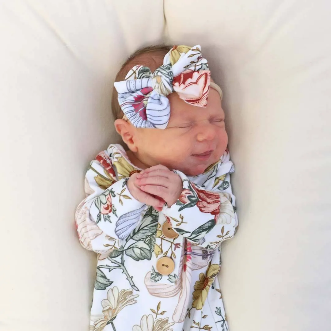 Peyton's Vintage Floral Newborn Baby Knot Gown & Hat