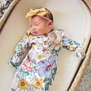 Peyton's Vintage Floral Newborn Baby Knot Gown & Hat