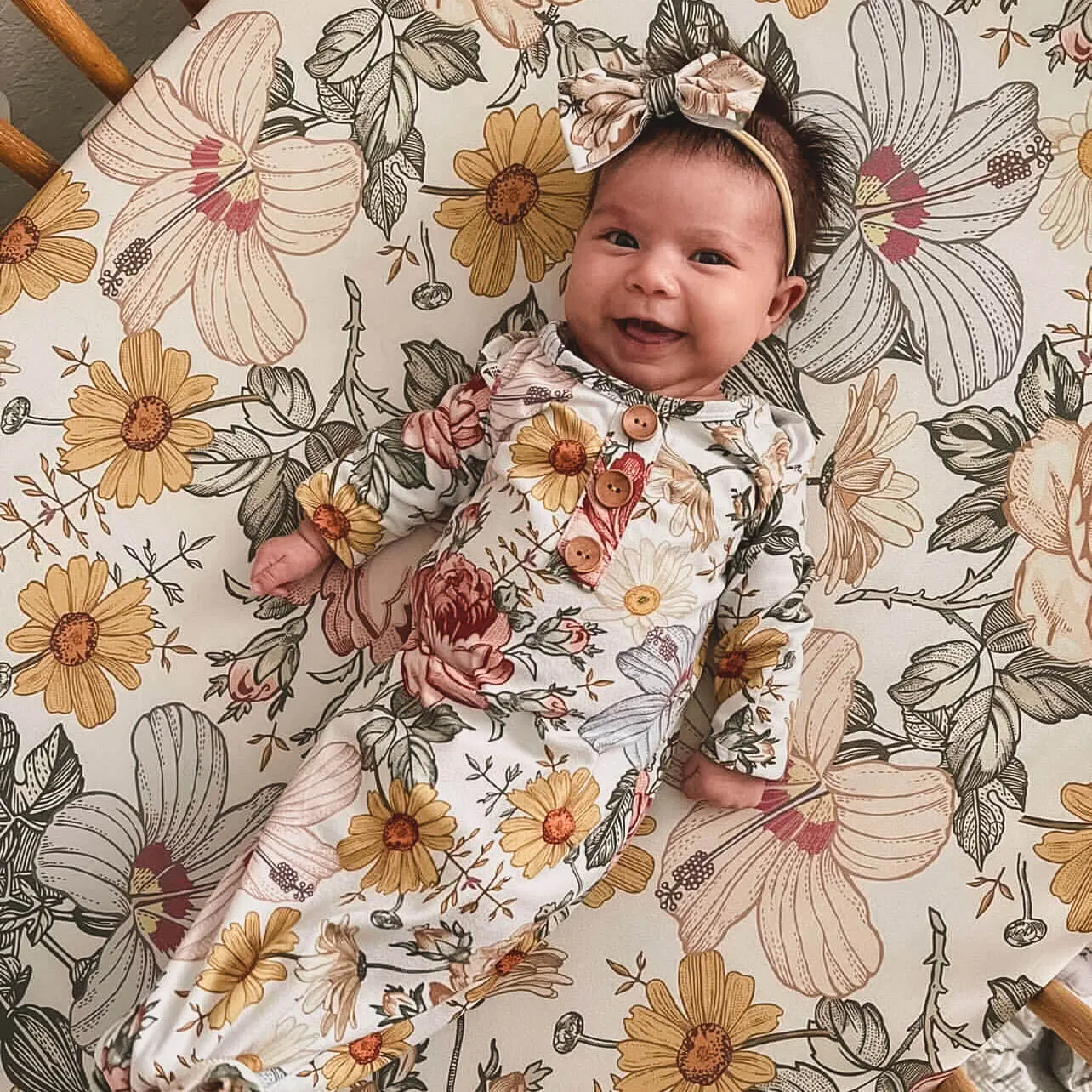 Peyton's Vintage Floral Newborn Baby Knot Gown & Hat