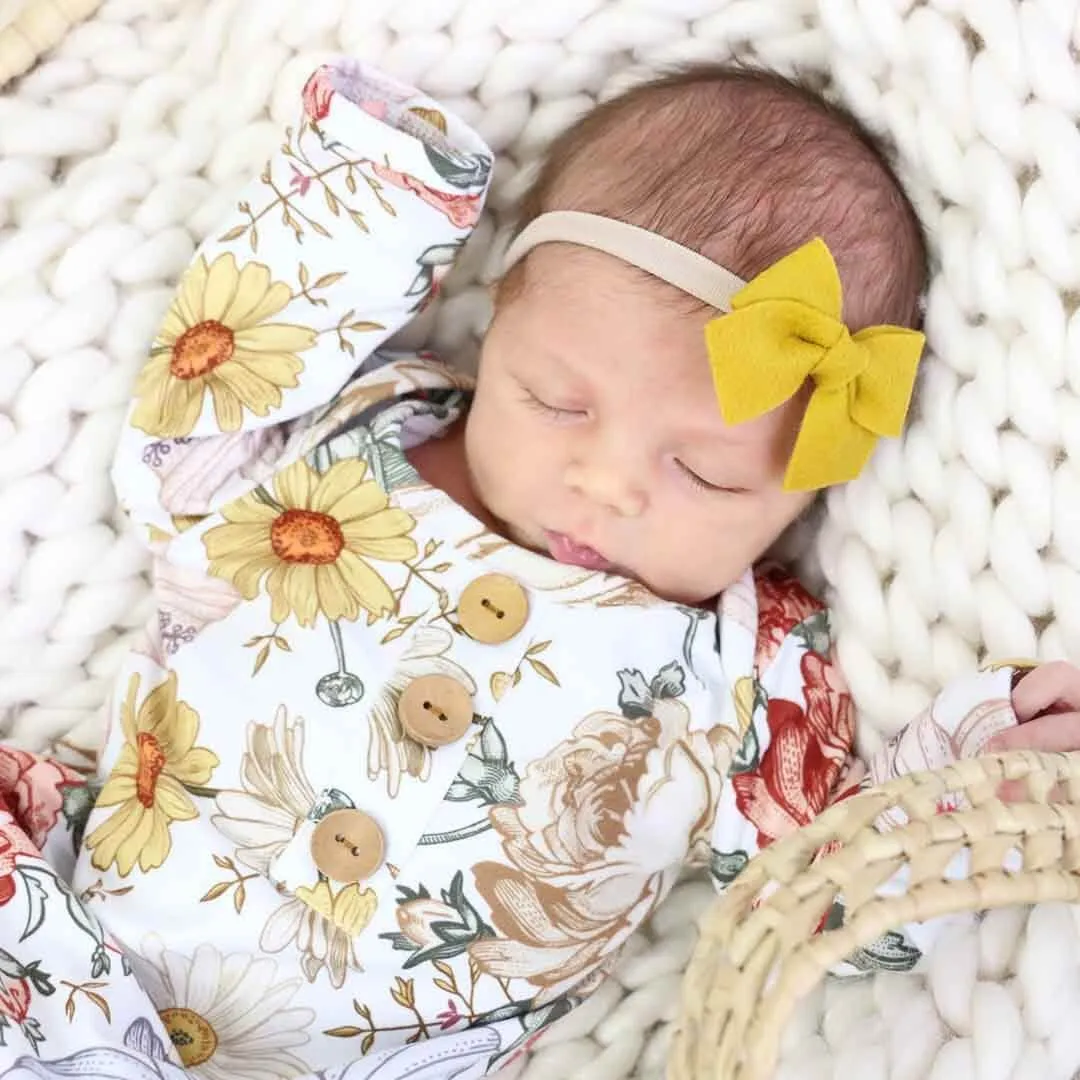 Peyton's Vintage Floral Newborn Baby Knot Gown & Hat