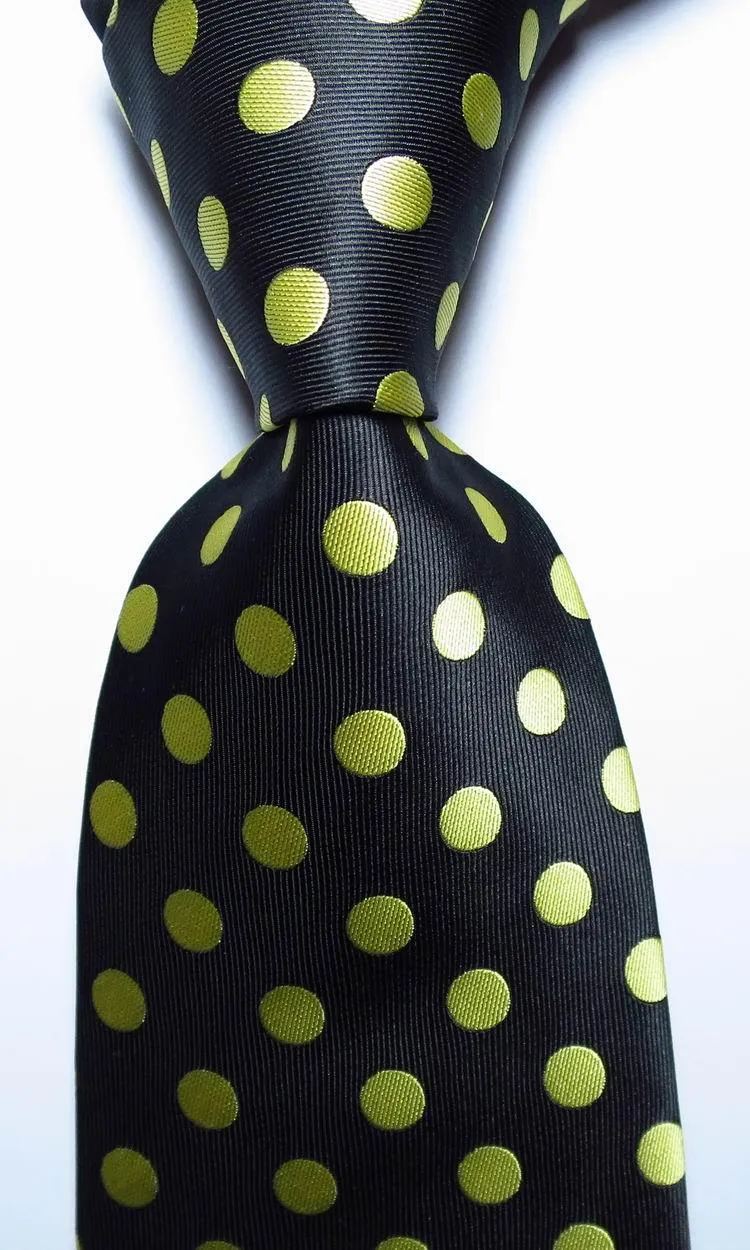 Polka Dot Ties For Men 100% Silk Necktie Set Gold Green