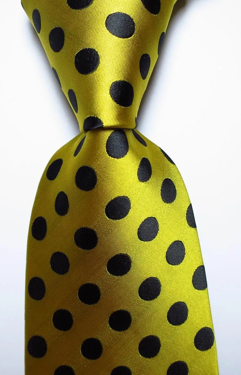 Polka Dot Ties For Men 100% Silk Necktie Set Gold Green