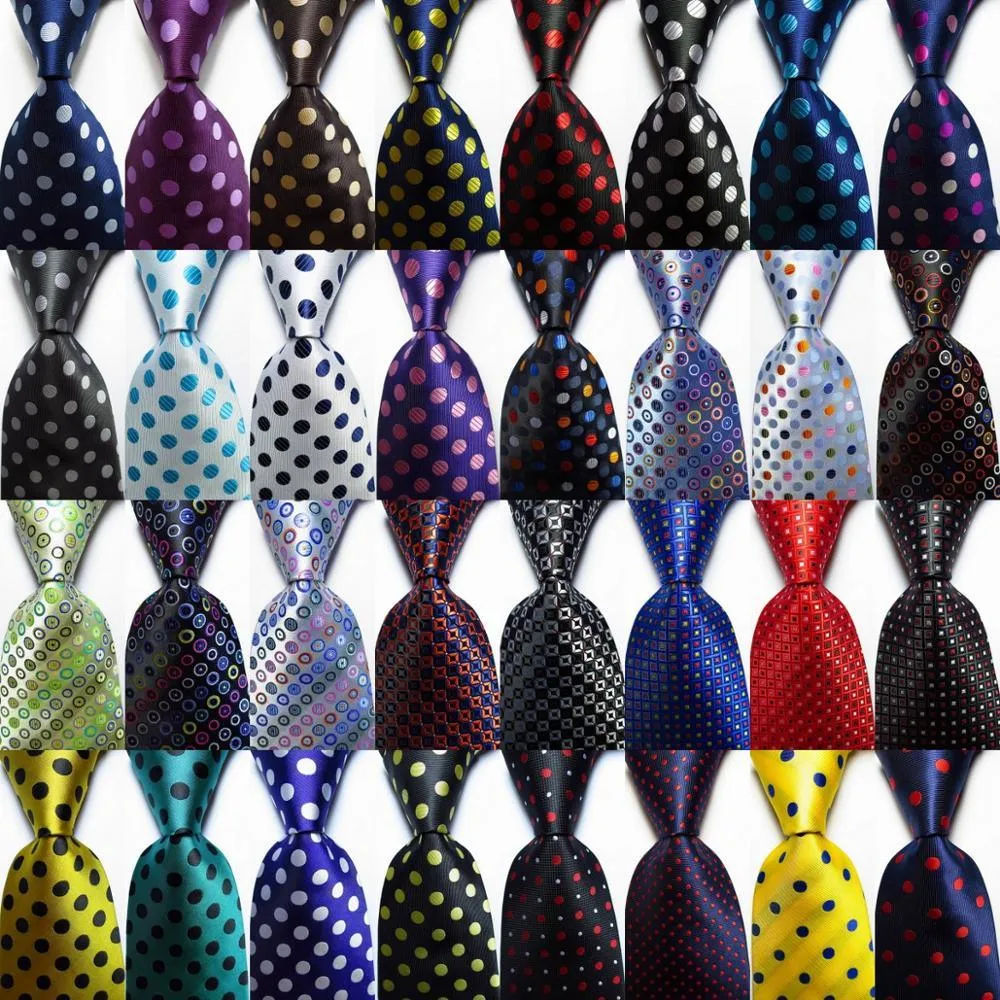 Polka Dot Ties For Men 100% Silk Necktie Set Gold Green