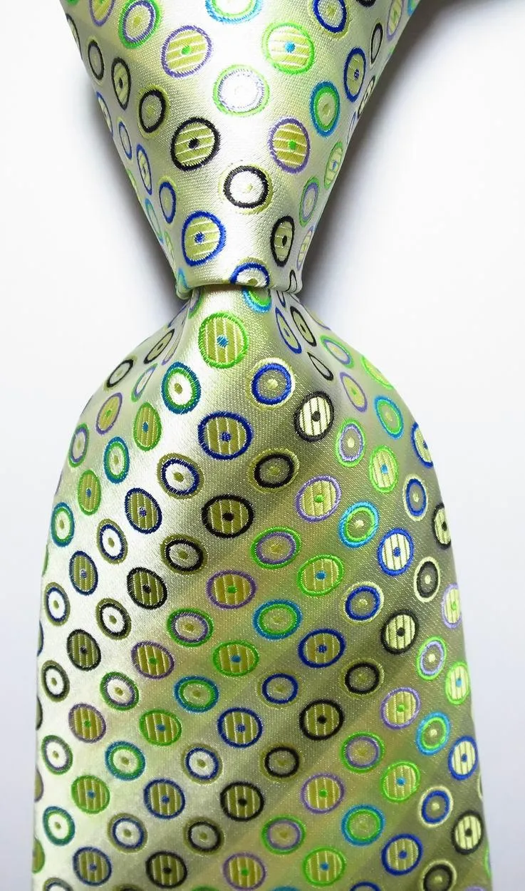 Polka Dot Ties For Men 100% Silk Necktie Set Gold Green