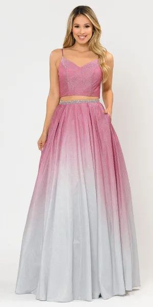 Poly USA 8706 Ombre Glitter Two-Piece Long Prom Dress with Pockets