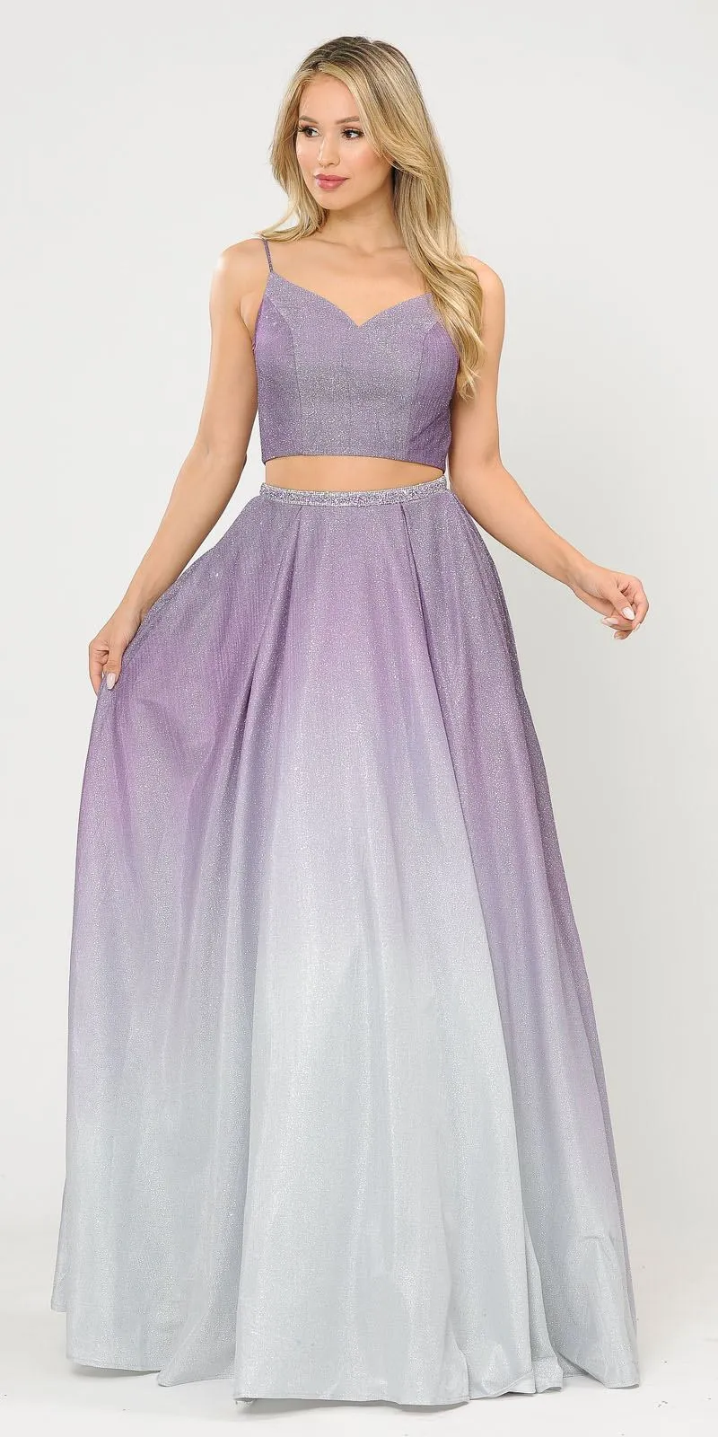 Poly USA 8706 Ombre Glitter Two-Piece Long Prom Dress with Pockets