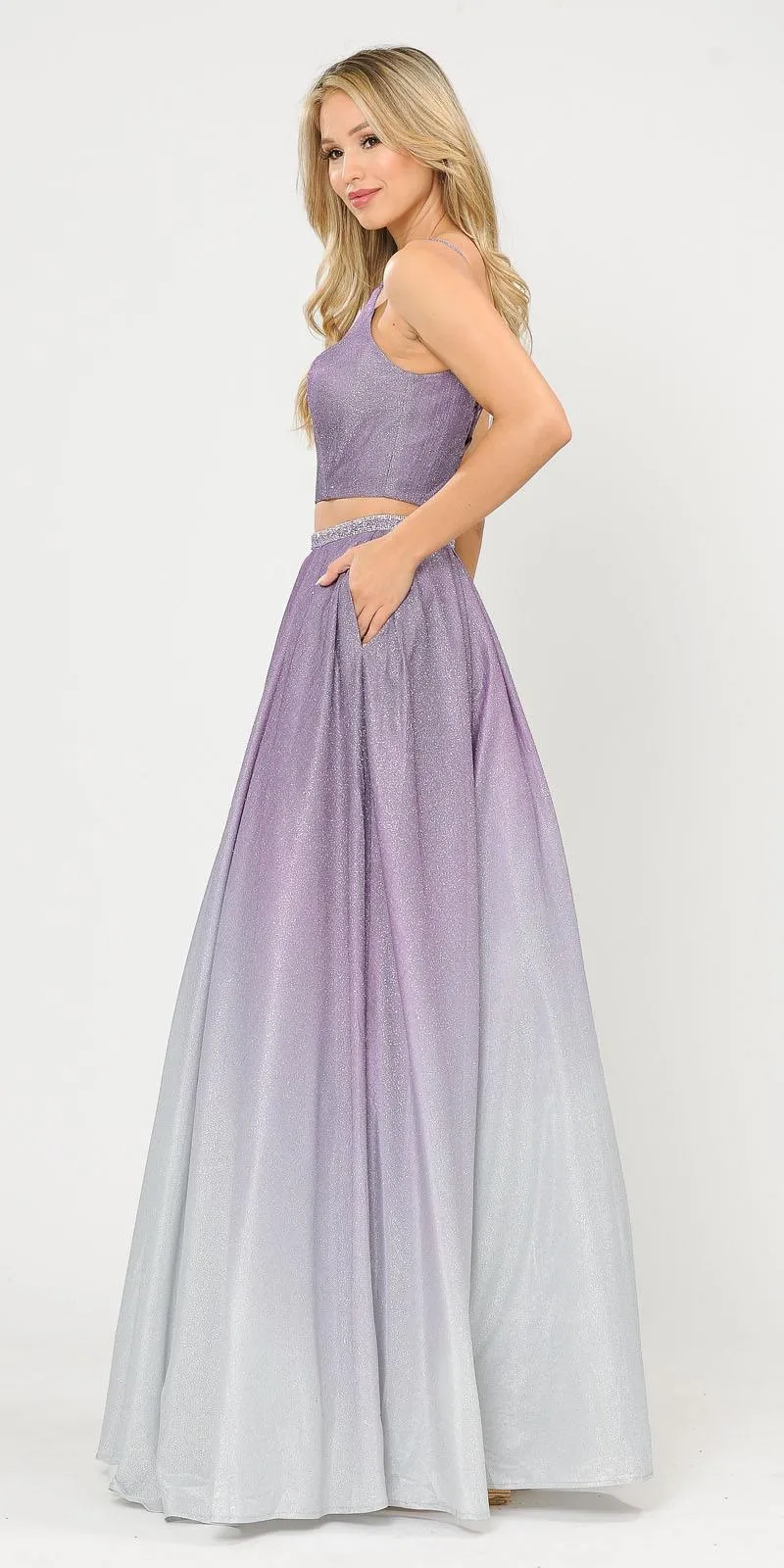 Poly USA 8706 Ombre Glitter Two-Piece Long Prom Dress with Pockets