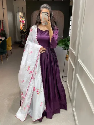 Purple Color Plain Dola Silk Gown