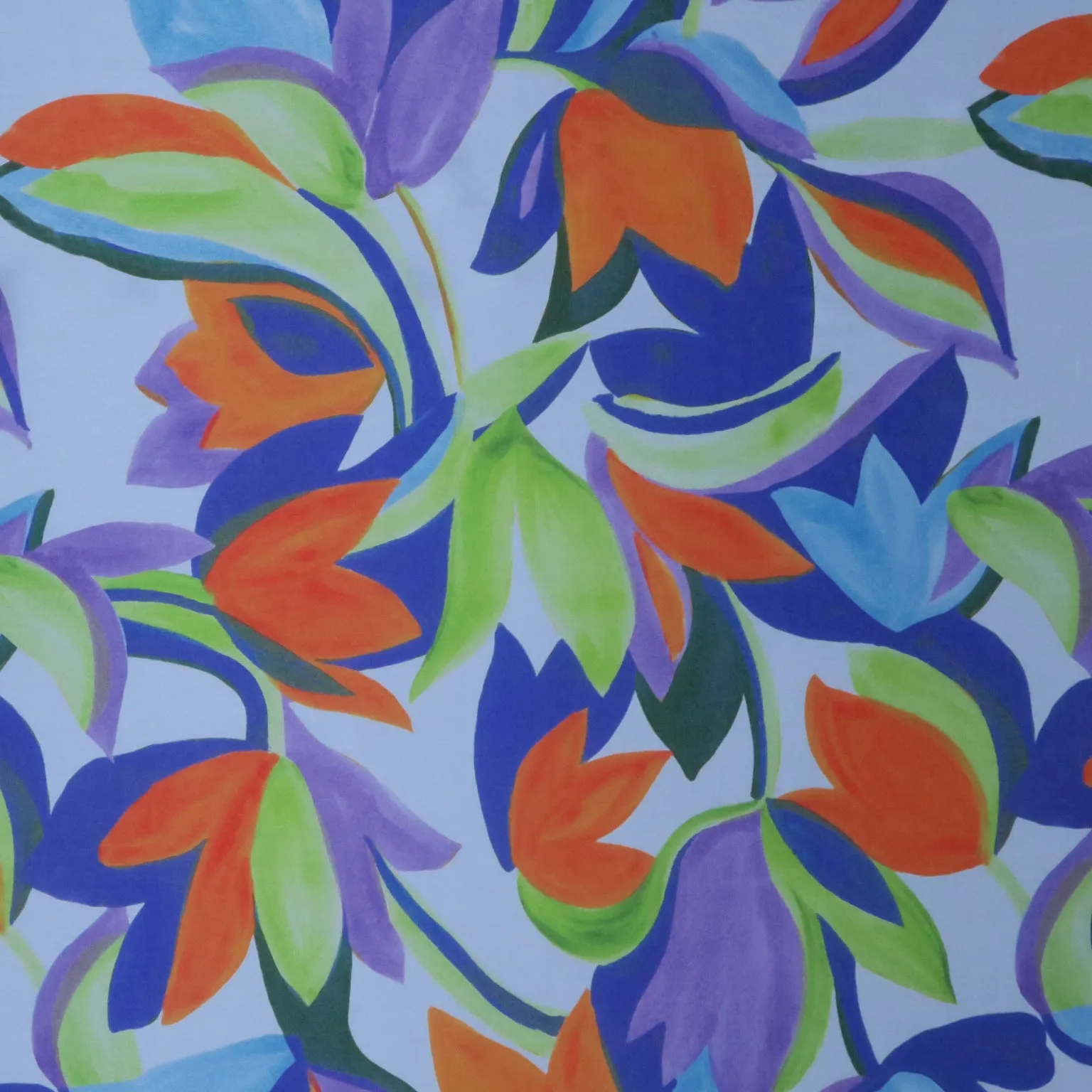 Purple Orange Green Florals on Silver Painted Like Floral Printed Silk Charmeuse Fabric