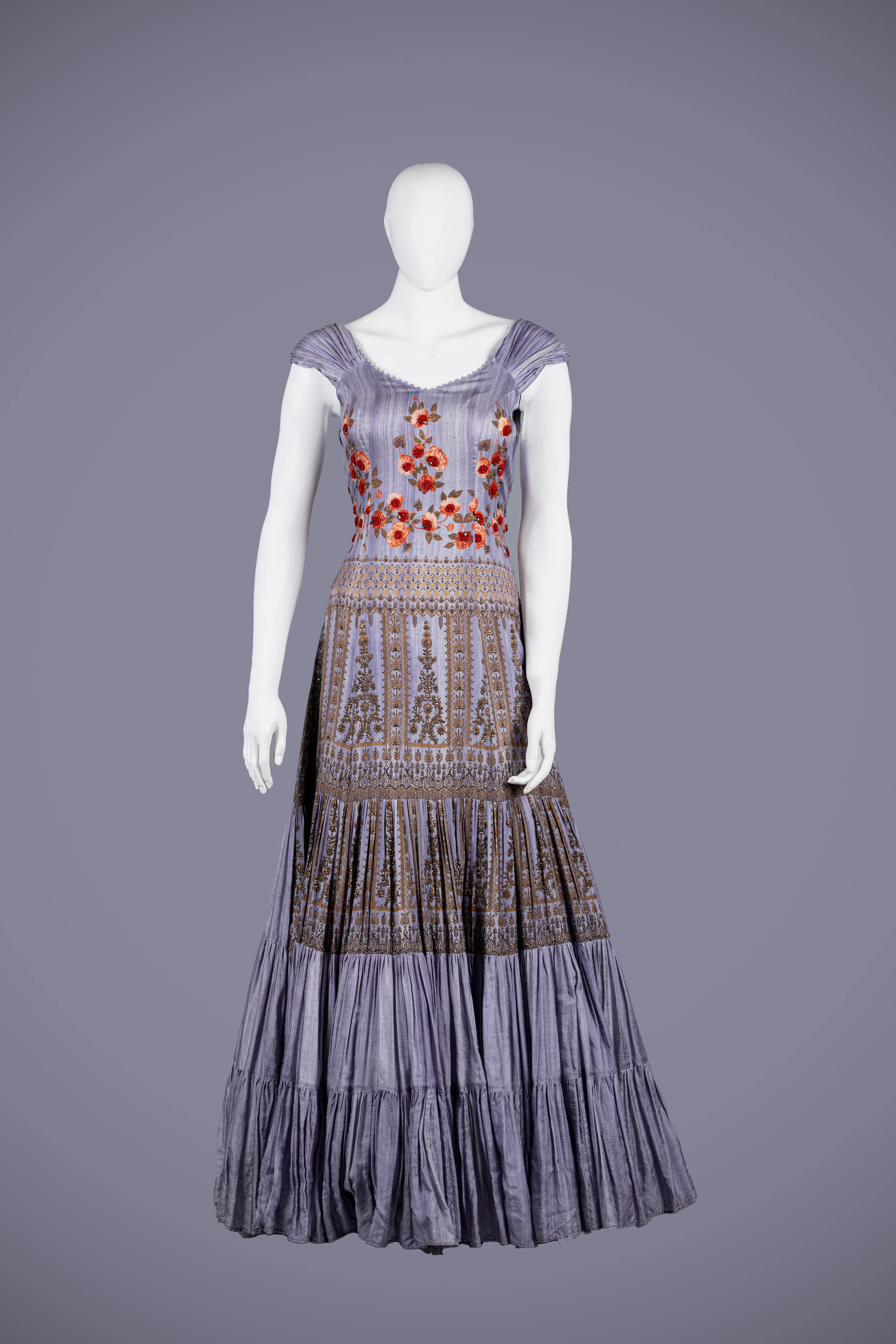 Purple Silk Gown with Exquisite Thread Work