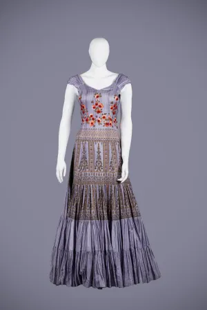 Purple Silk Gown with Exquisite Thread Work