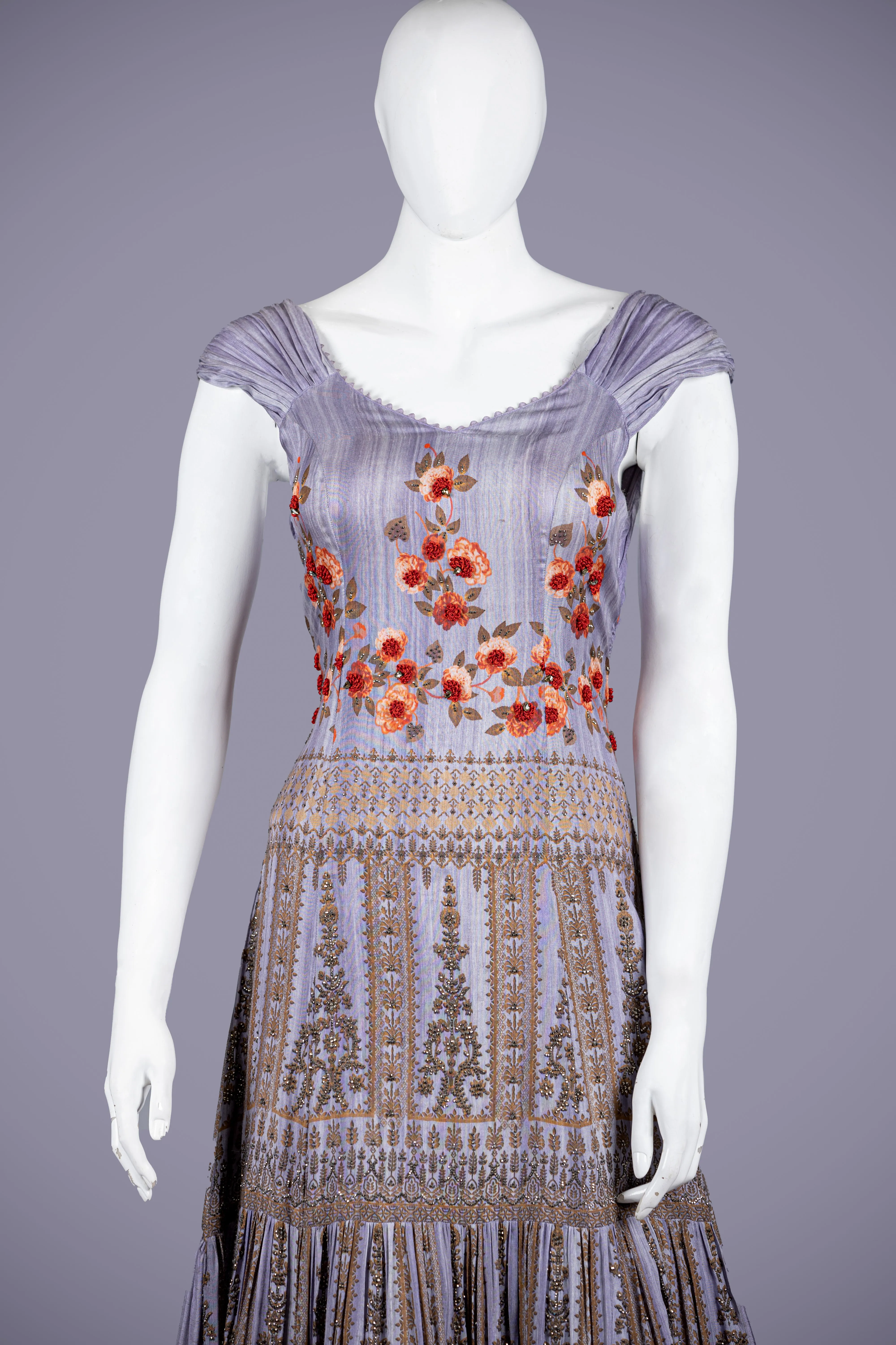 Purple Silk Gown with Exquisite Thread Work