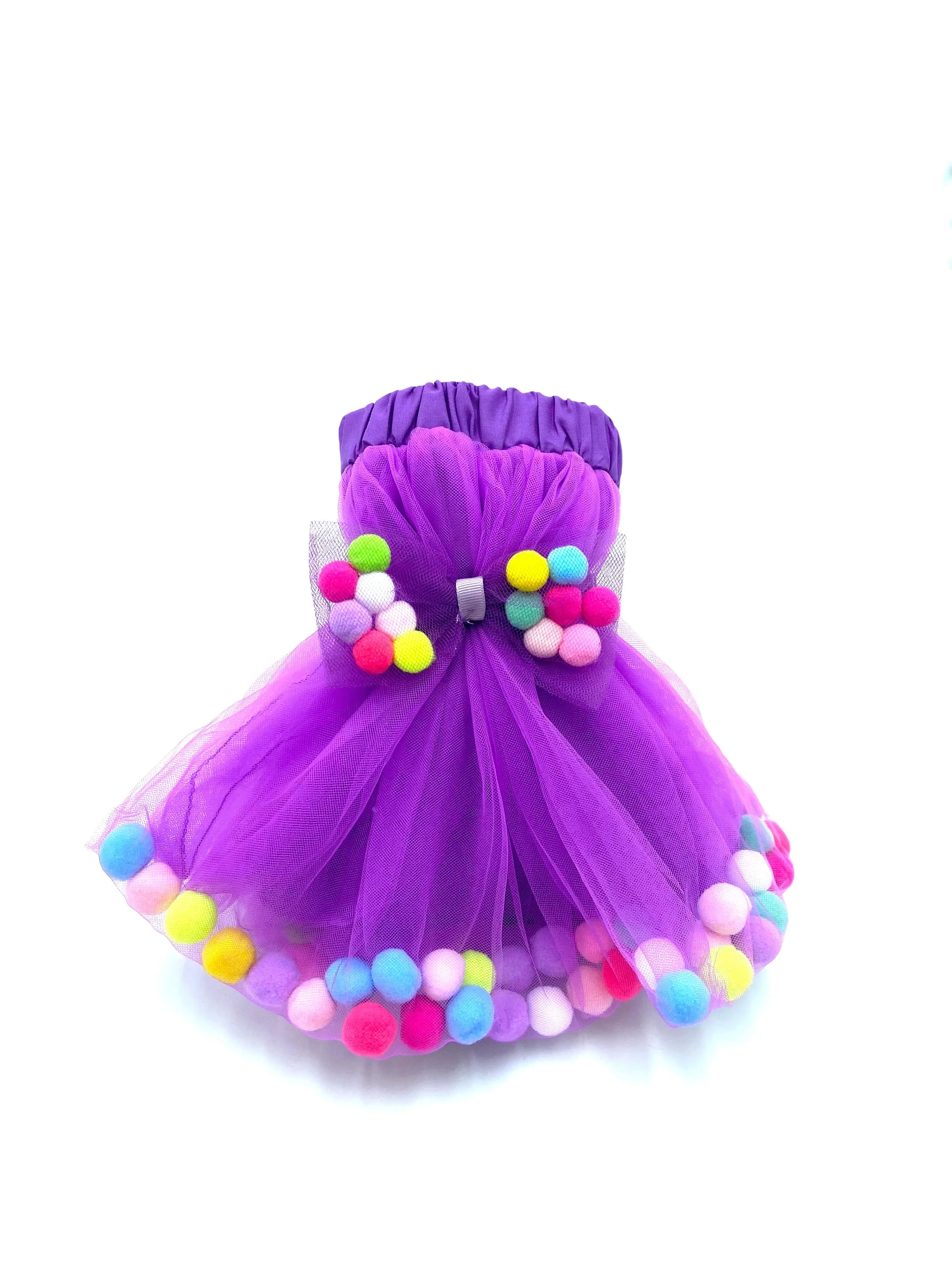 Purple Tutu For Girls | Pom Pom Tutu and Bow Hair Tie | 2Pcs Set | Kids Skirt In Purple