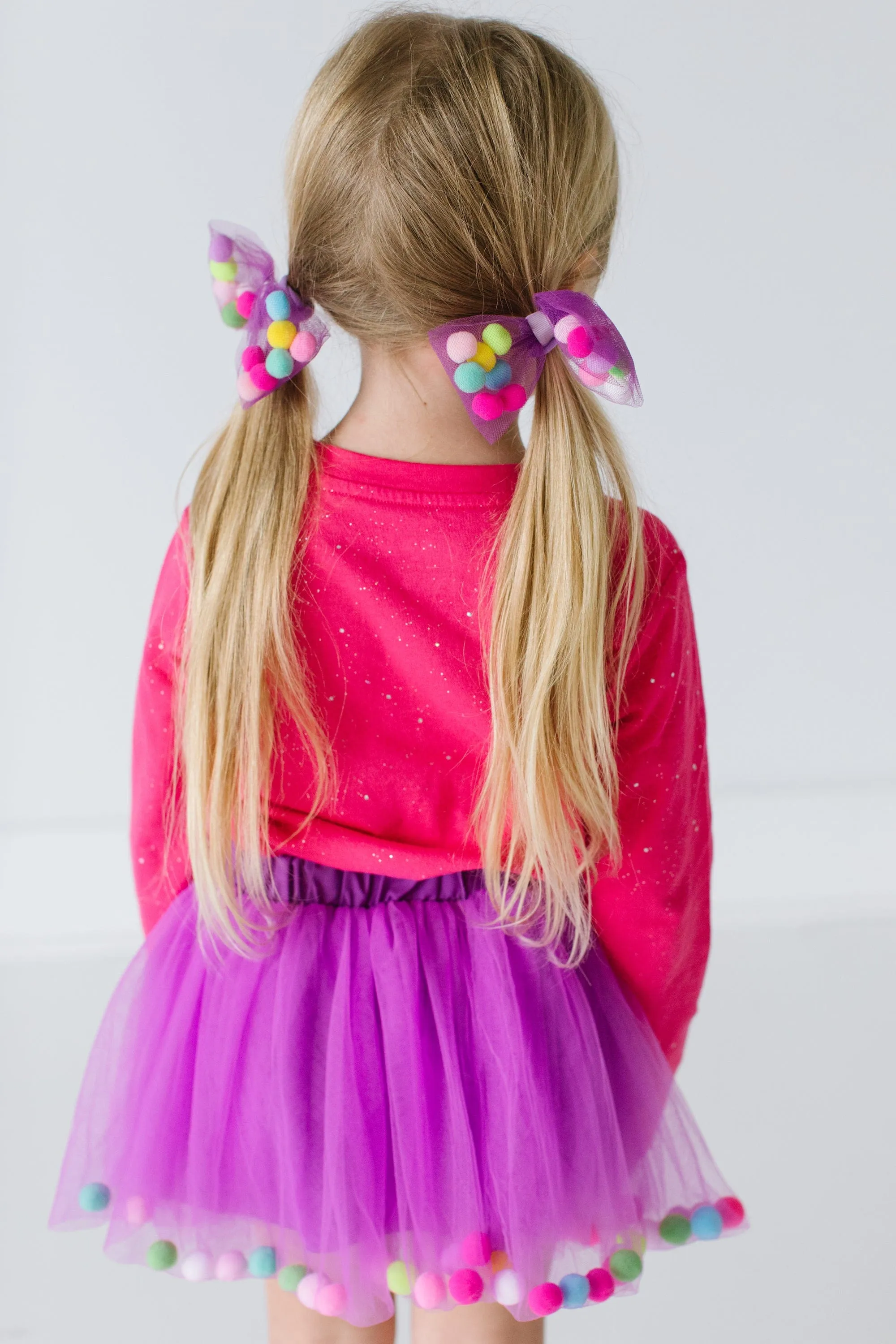 Purple Tutu For Girls | Pom Pom Tutu and Bow Hair Tie | 2Pcs Set | Kids Skirt In Purple