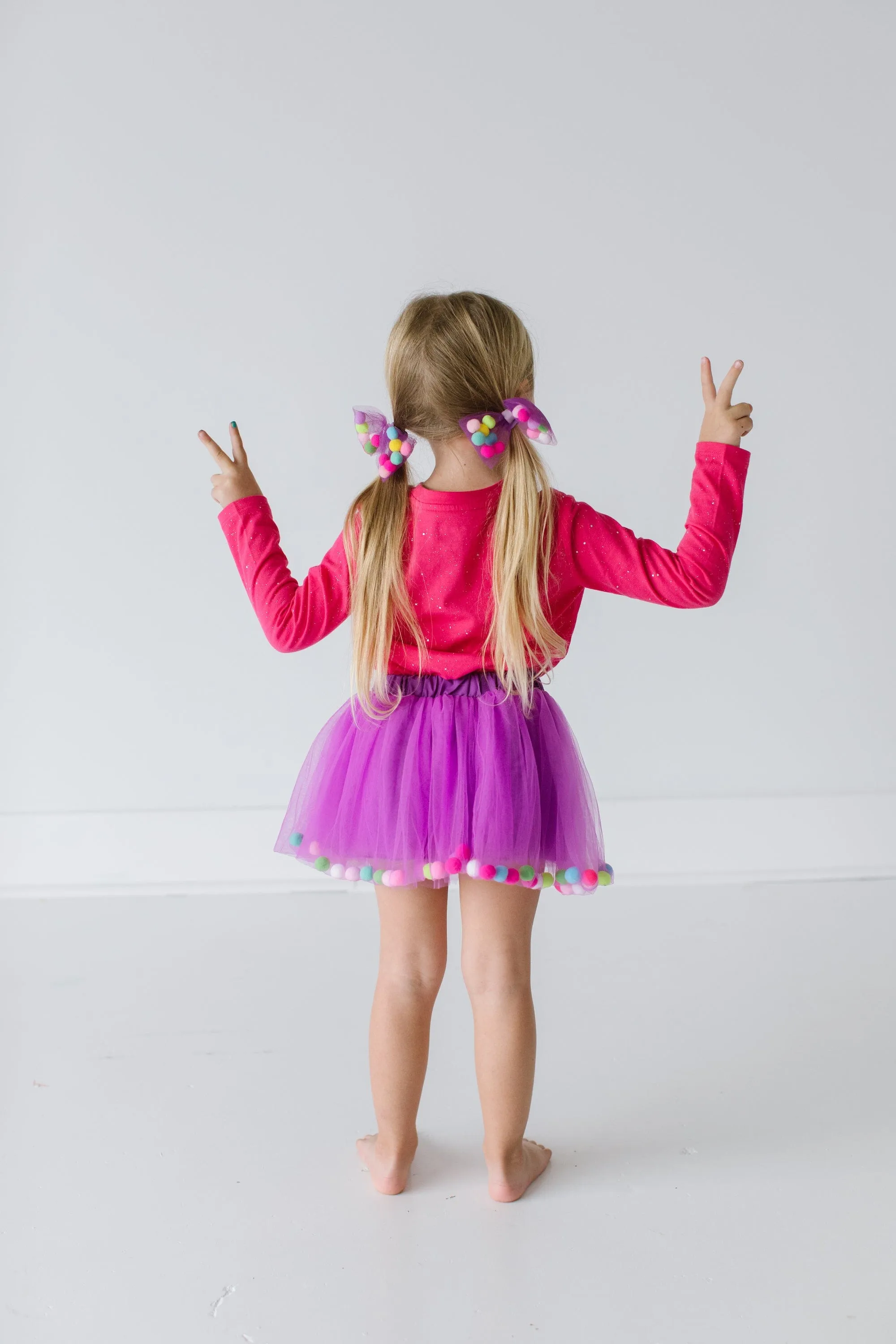 Purple Tutu For Girls | Pom Pom Tutu and Bow Hair Tie | 2Pcs Set | Kids Skirt In Purple