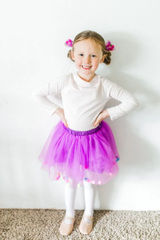 Purple Tutu For Girls | Pom Pom Tutu and Bow Hair Tie | 2Pcs Set | Kids Skirt In Purple